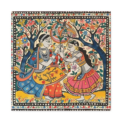 Madhubani Wall Art | 20 X 20 Inch | Indian Home Decor | 100% Cotton Canvas Gallery Wrap | Perfect Gift for Indian Festivals