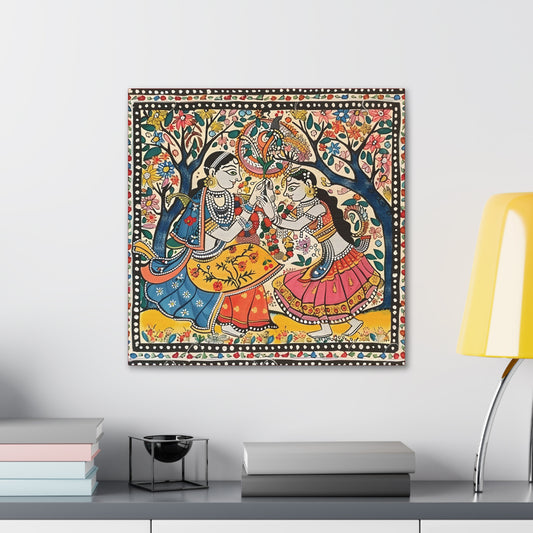 Madhubani Wall Art | 20 X 20 Inch | Indian Home Decor | 100% Cotton Canvas Gallery Wrap | Perfect Gift for Indian Festivals