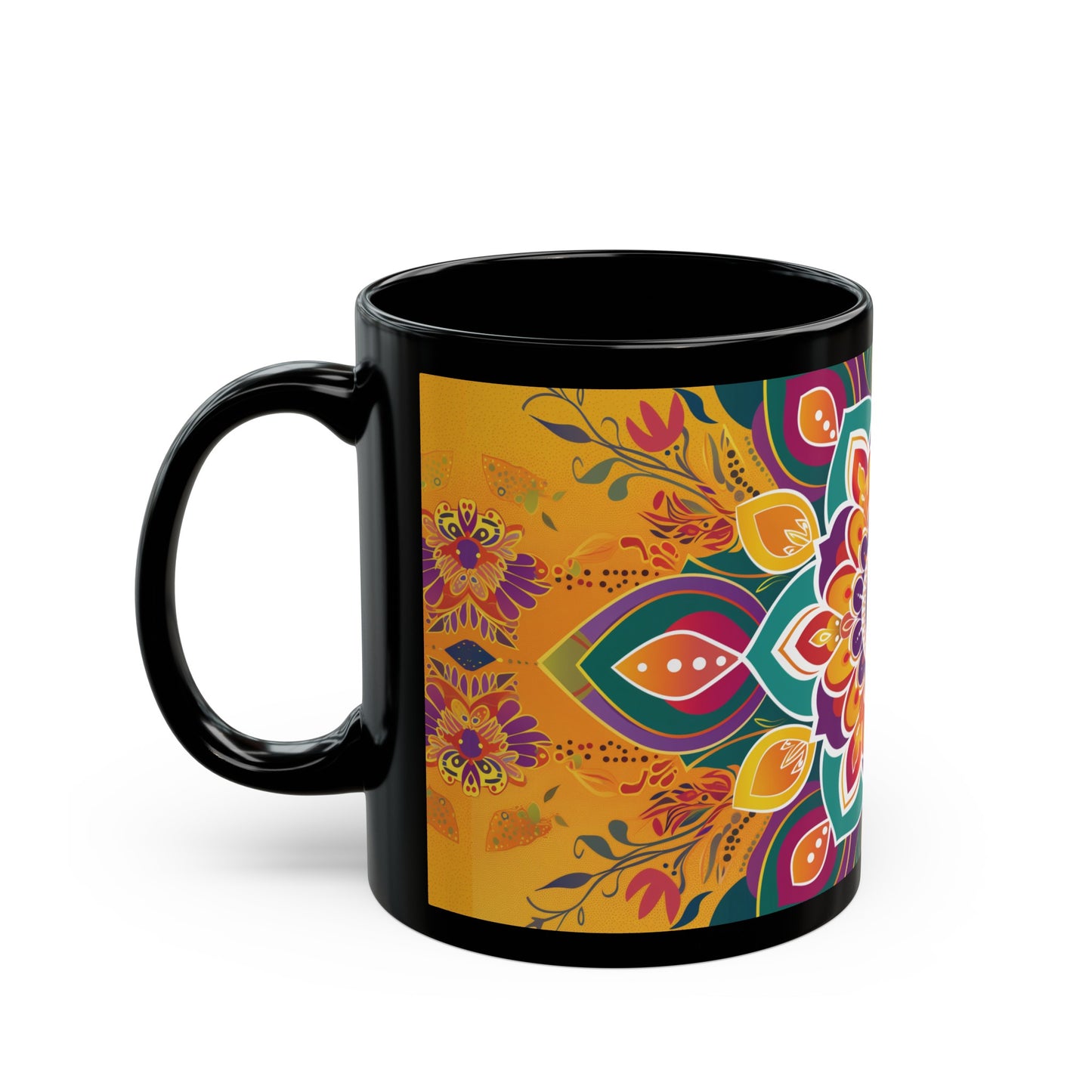 Chai Tea Coffee Black Mug - Vibrant Indian Decor - 11 oz or 15 oz - Gift for Festivals, Wedding, Anniversary, Birthdays