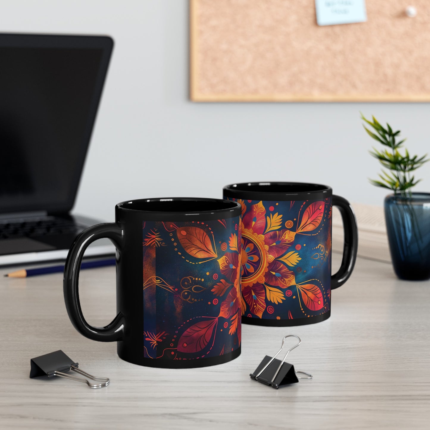 Chai Tea Coffee Black Mug - Vibrant Indian Decor - 11oz or 15 oz - Gift for Festivals, Wedding, Anniversary, Birthdays