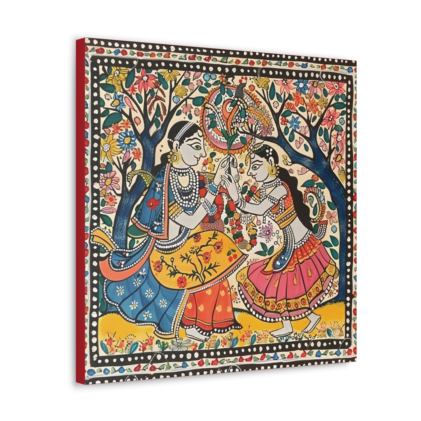 Madhubani Wall Art | 20 X 20 Inch | Indian Home Decor | 100% Cotton Canvas Gallery Wrap | Perfect Gift for Indian Festivals