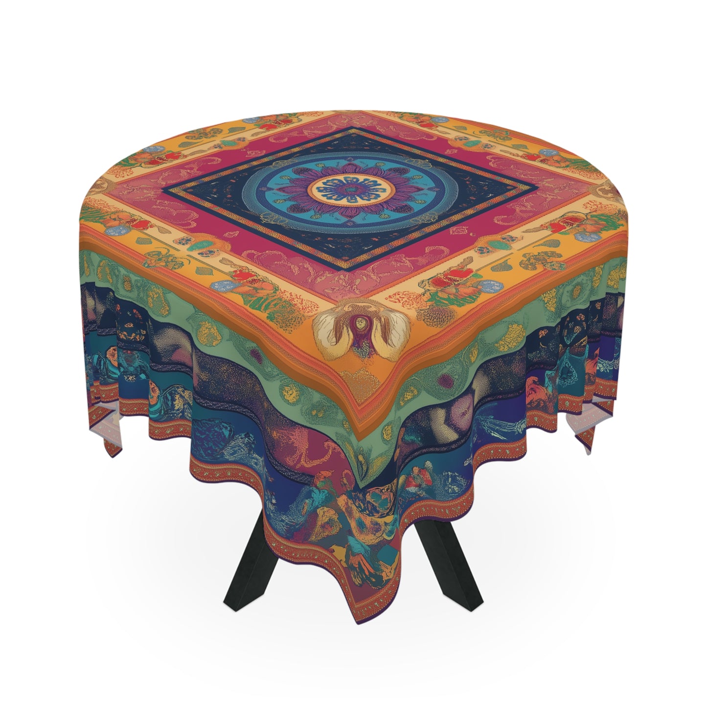 Breakfast Table Cover Indian Design | Square 55.1 by 55.1 inches | Sanskrit Arts