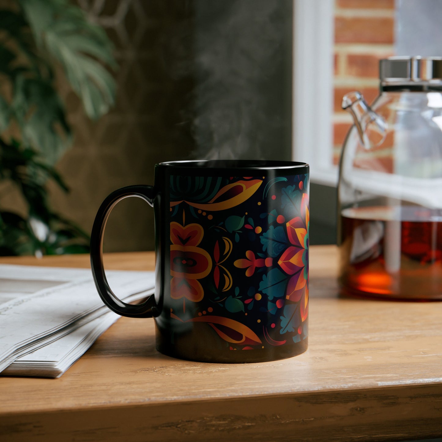 Chai Tea Coffee Black Mug - Vibrant Indian Decor - 11oz or 15 oz - Gift for Festivals, Wedding, Anniversary, Birthdays