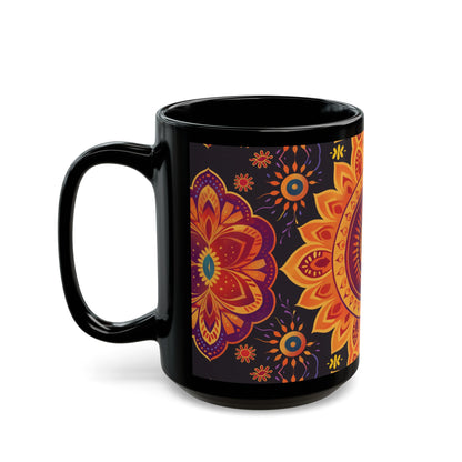 Chai Tea Coffee Black Mug - Vibrant Indian Decor - 11oz or 15 oz - Gift for Festivals, Wedding, Anniversary, Birthdays