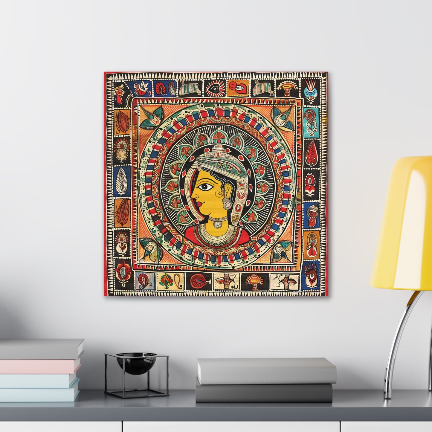 Madhubani Wall Art | 20 X 20 Inch | Indian Home Decor | 100% Cotton Canvas Gallery Wrap | Perfect Gift for Indian Festivals