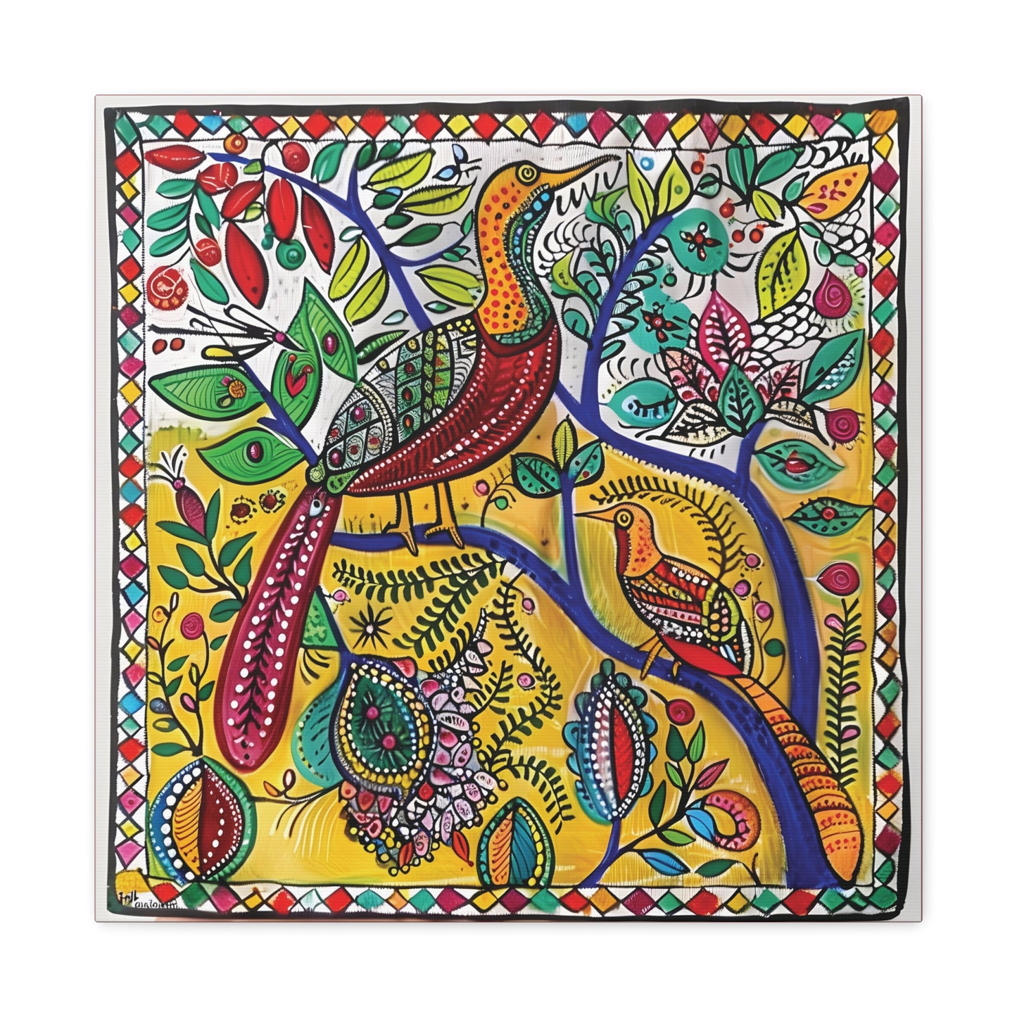 Madhubani Wall Art | 20 X 20 Inch | Indian Home Decor | 100% Cotton Canvas Gallery Wrap | Perfect Gift for Indian Festivals