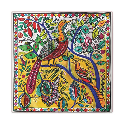 Madhubani Wall Art | 20 X 20 Inch | Indian Home Decor | 100% Cotton Canvas Gallery Wrap | Perfect Gift for Indian Festivals