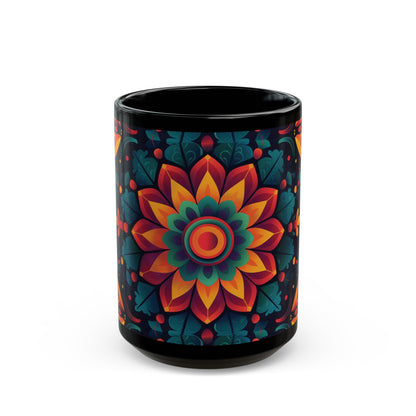 Chai Tea Coffee Black Mug - Vibrant Indian Decor - 11oz or 15 oz - Gift for Festivals, Wedding, Anniversary, Birthdays