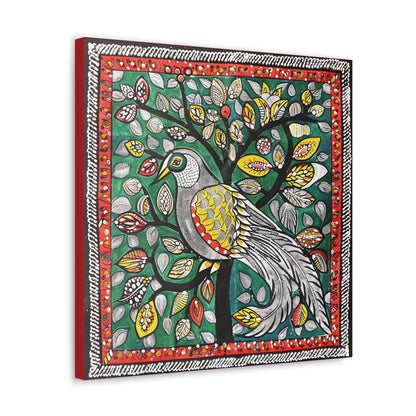 Madhubani Wall Art | 20 X 20 Inch | Indian Home Decor | 100% Cotton Canvas Gallery Wrap | Perfect Gift for Indian Festivals