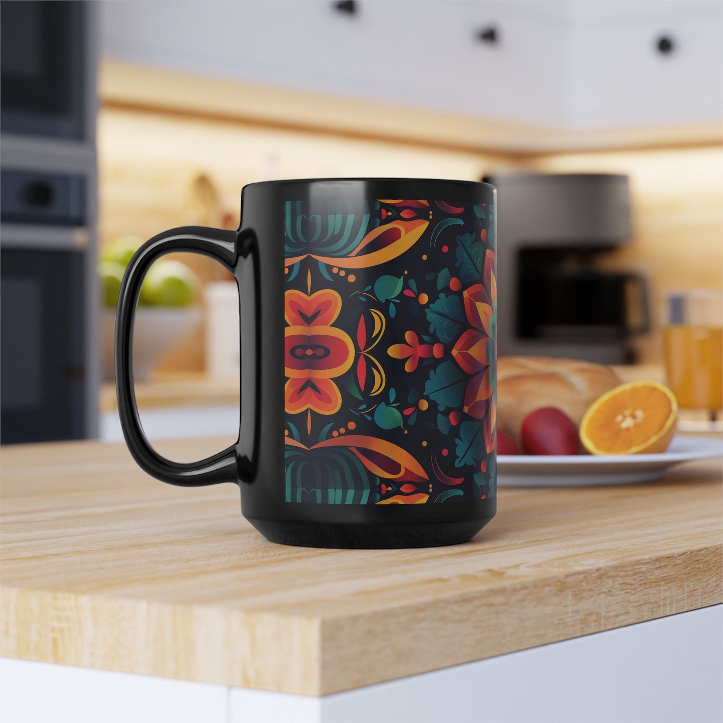 Chai Tea Coffee Black Mug - Vibrant Indian Decor - 11oz or 15 oz - Gift for Festivals, Wedding, Anniversary, Birthdays