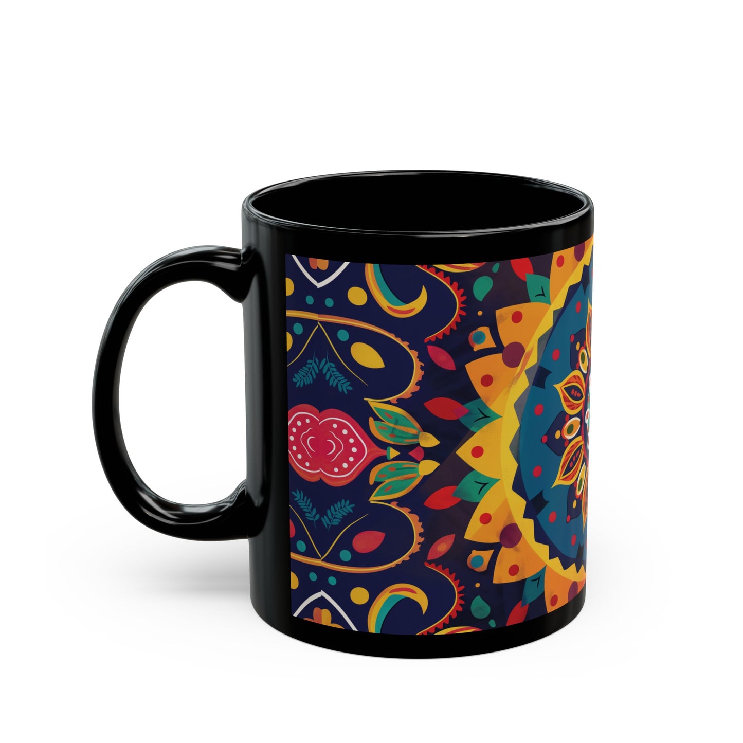 Chai Tea Coffee Black Mug - Vibrant Indian Decor - 11oz or 15 oz - Gift for Festivals, Wedding, Anniversary, Birthdays