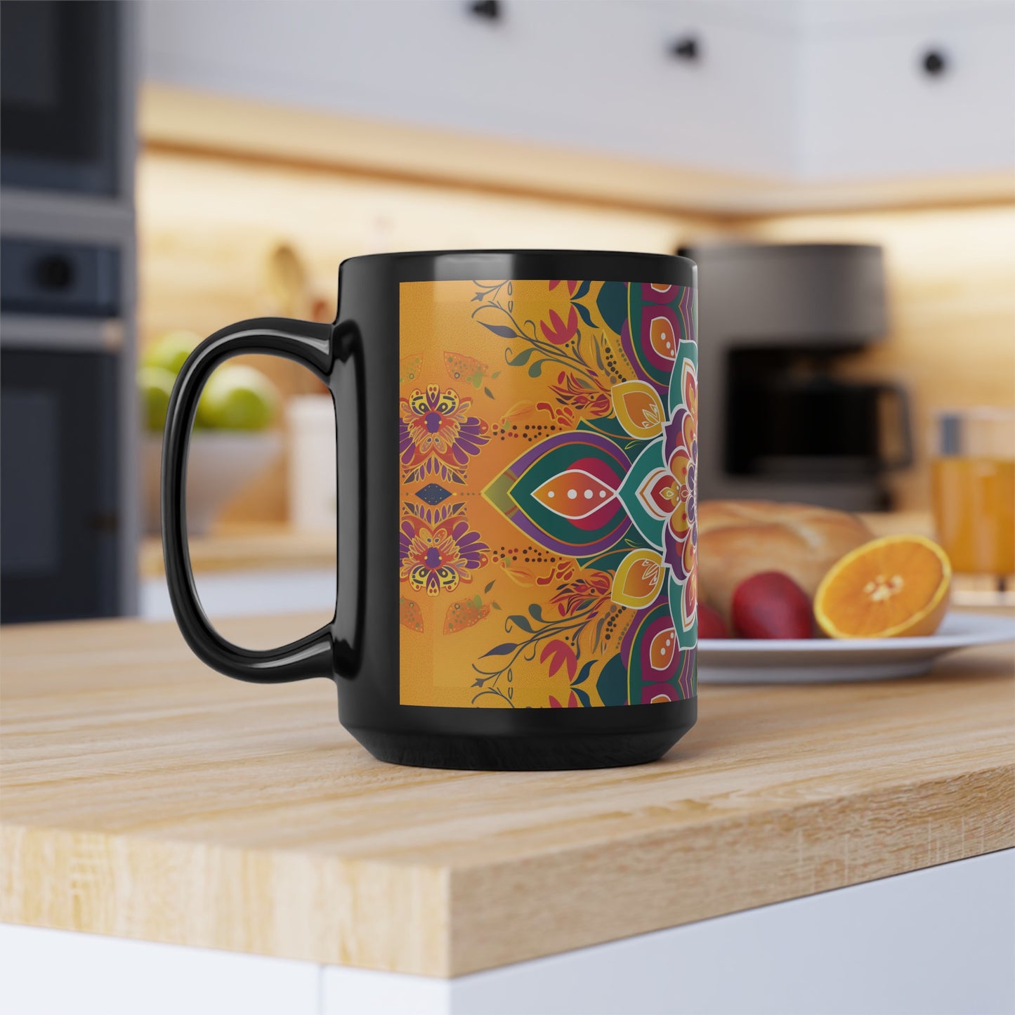 Chai Tea Coffee Black Mug - Vibrant Indian Decor - 11 oz or 15 oz - Gift for Festivals, Wedding, Anniversary, Birthdays