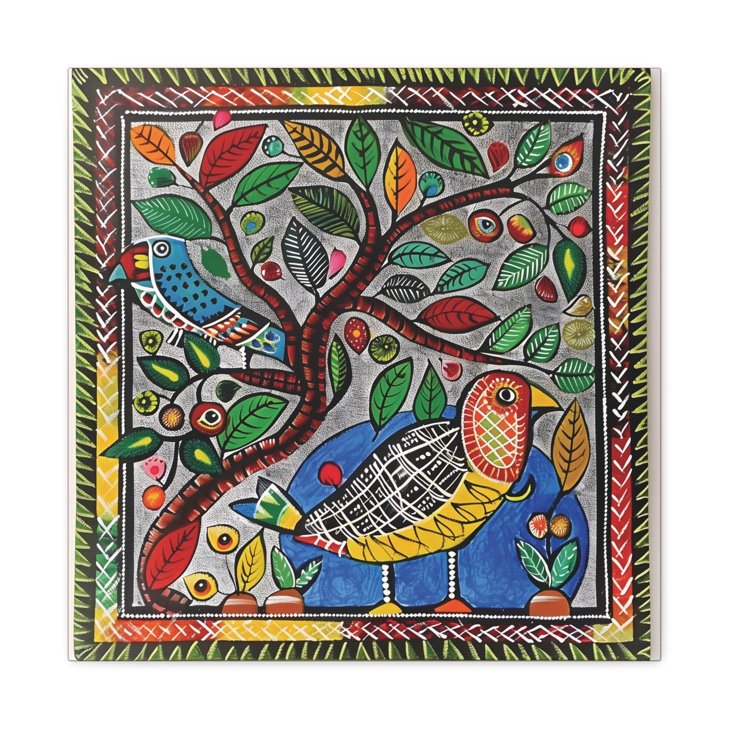 Madhubani Wall Art | 20 X 20 Inch | Indian Home Decor | 100% Cotton Canvas Gallery Wrap | Perfect Gift for Indian Festivals