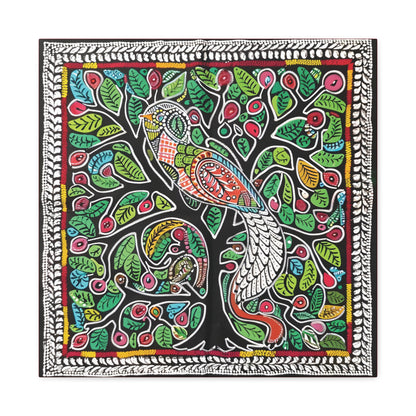 Madhubani Wall Art | 20 X 20 Inch | Indian Home Decor | 100% Cotton Canvas Gallery Wrap | Perfect Gift for Indian Festivals