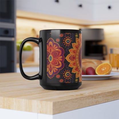 Chai Tea Coffee Black Mug - Vibrant Indian Decor - 11oz or 15 oz - Gift for Festivals, Wedding, Anniversary, Birthdays