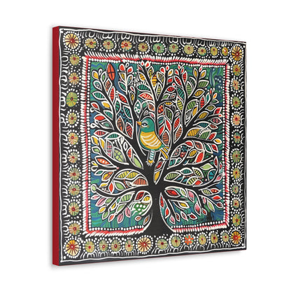 Madhubani Wall Art | 20 X 20 Inch | Indian Home Decor | 100% Cotton Canvas Gallery Wrap | Perfect Gift for Indian Festivals