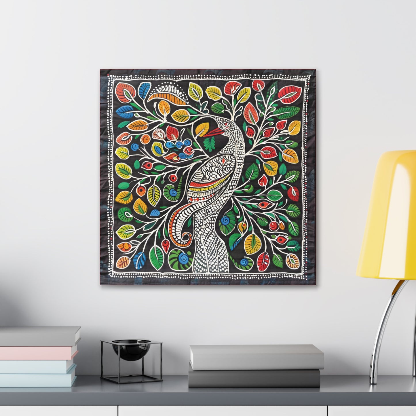 Madhubani Wall Art | 20 X 20 Inch | Indian Home Decor | 100% Cotton Canvas Gallery Wrap | Perfect Gift for Indian Festivals