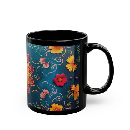 Chai Tea Coffee Black Mug - Vibrant Indian Decor - 11oz or 15 oz - Gift for Festivals, Wedding, Anniversary, Birthdays