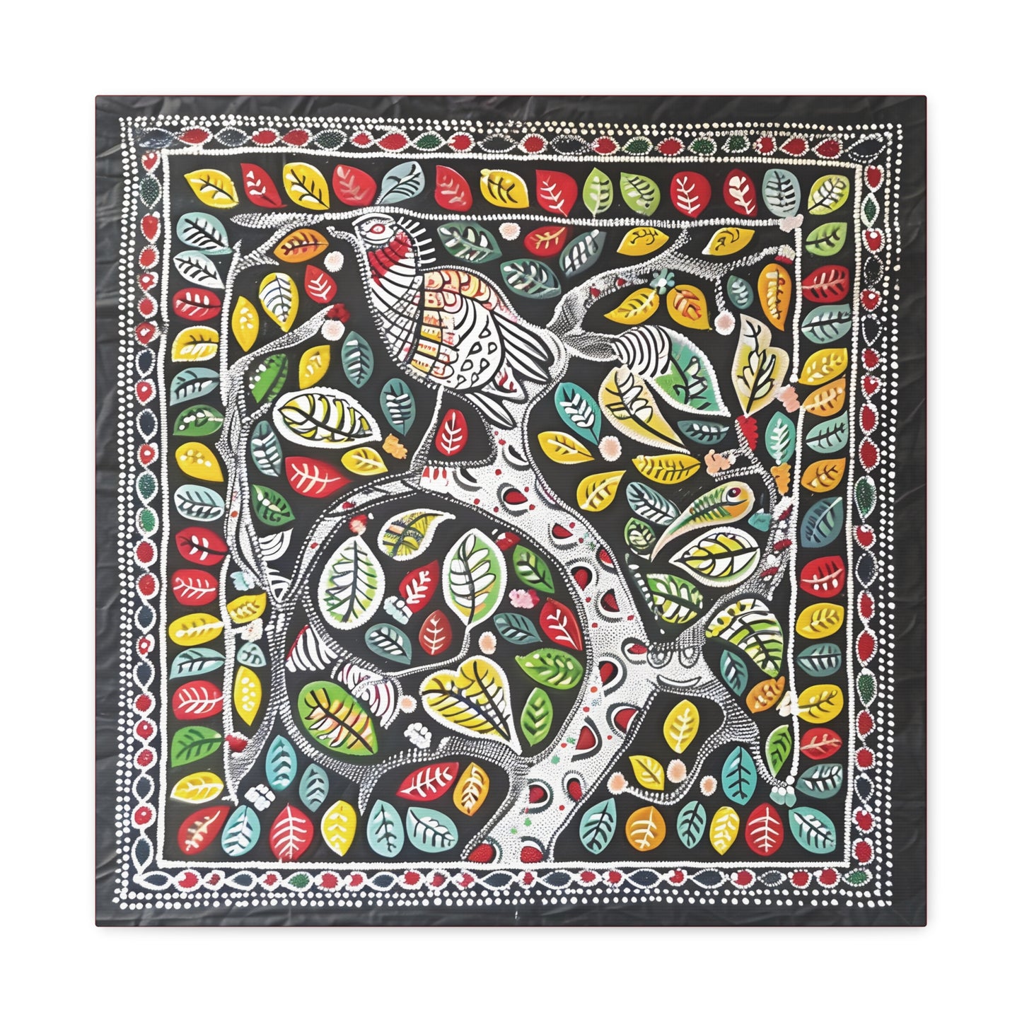 Madhubani Wall Art | 20 X 20 Inch | Indian Home Decor | 100% Cotton Canvas Gallery Wrap | Perfect Gift for Indian Festivals