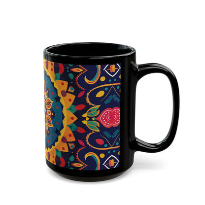 Chai Tea Coffee Black Mug - Vibrant Indian Decor - 11oz or 15 oz - Gift for Festivals, Wedding, Anniversary, Birthdays