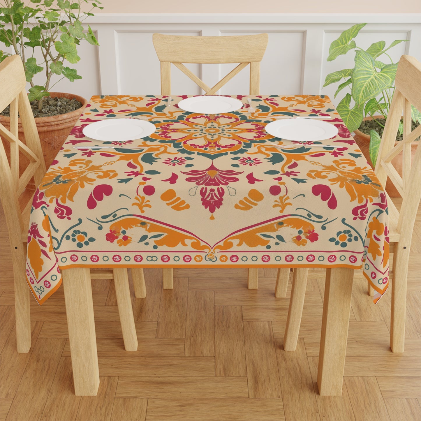 Breakfast Table Cover Indian Design | Square 55.1 by 55.1 inches | Sanskrit Arts