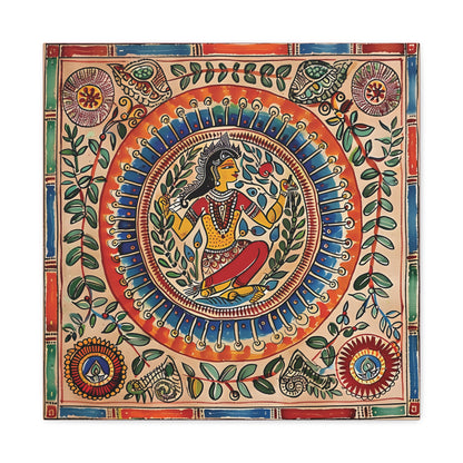 Madhubani Wall Art | 20 X 20 Inch | Indian Home Decor | 100% Cotton Canvas Gallery Wrap | Perfect Gift for Indian Festivals