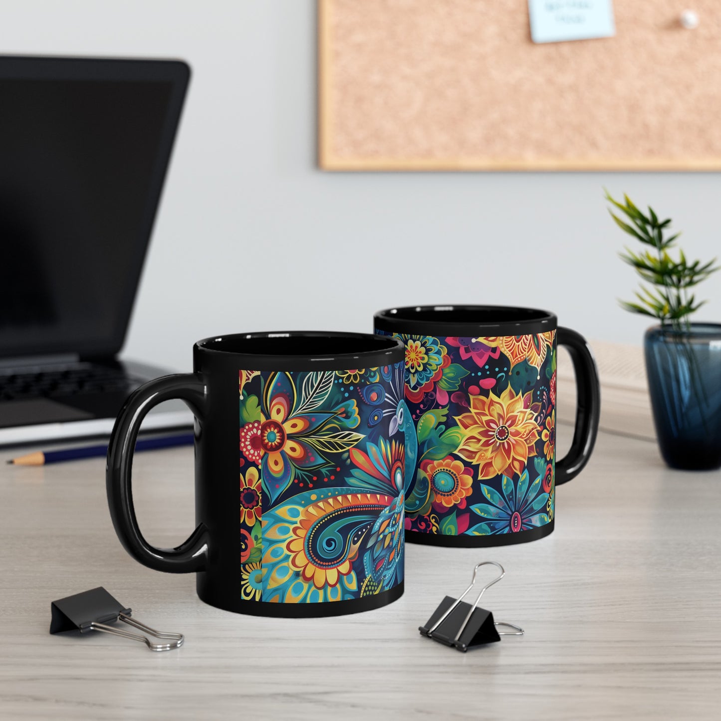 Chai Tea Coffee Black Mug - Vibrant Indian Decor - 11oz or 15 oz - Gift for Festivals, Wedding, Anniversary, Birthdays