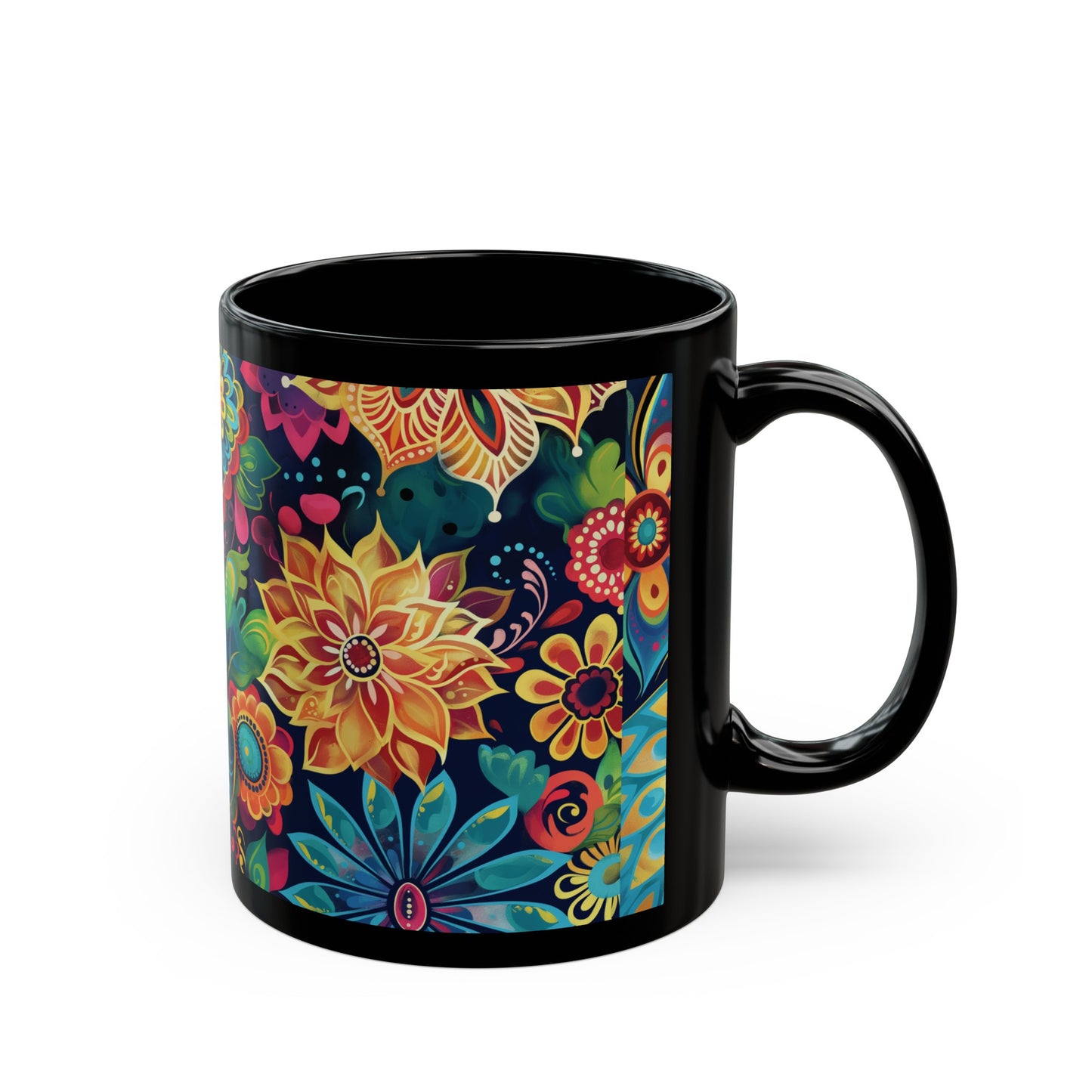 Chai Tea Coffee Black Mug - Vibrant Indian Decor - 11oz or 15 oz - Gift for Festivals, Wedding, Anniversary, Birthdays