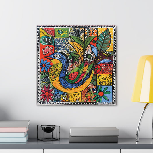 Madhubani Wall Art | 20 X 20 Inch | Indian Home Decor | 100% Cotton Canvas Gallery Wrap | Perfect Gift for Indian Festivals