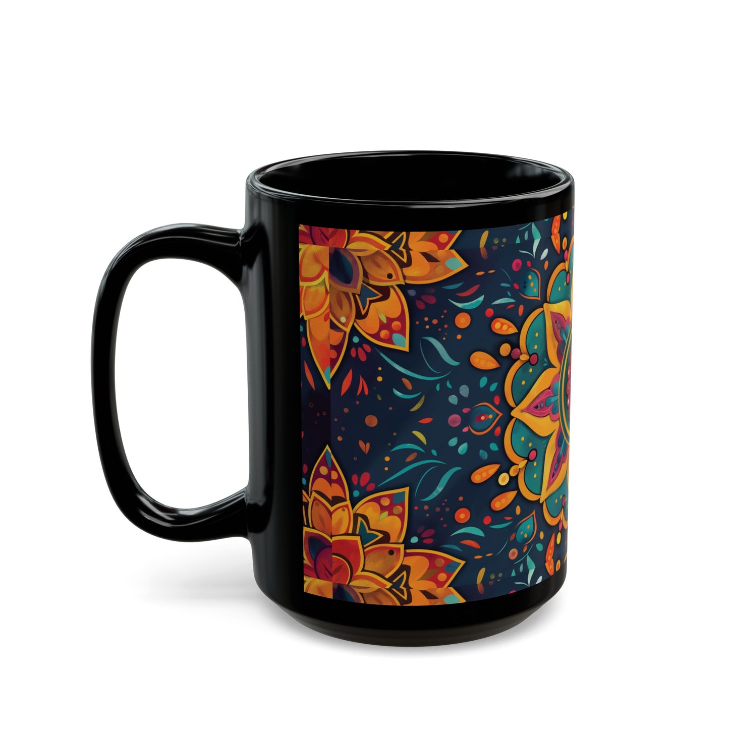 Chai Tea Coffee Black Mug - Vibrant Indian Decor - 11oz or 15 oz - Gift for Festivals, Wedding, Anniversary, Birthdays