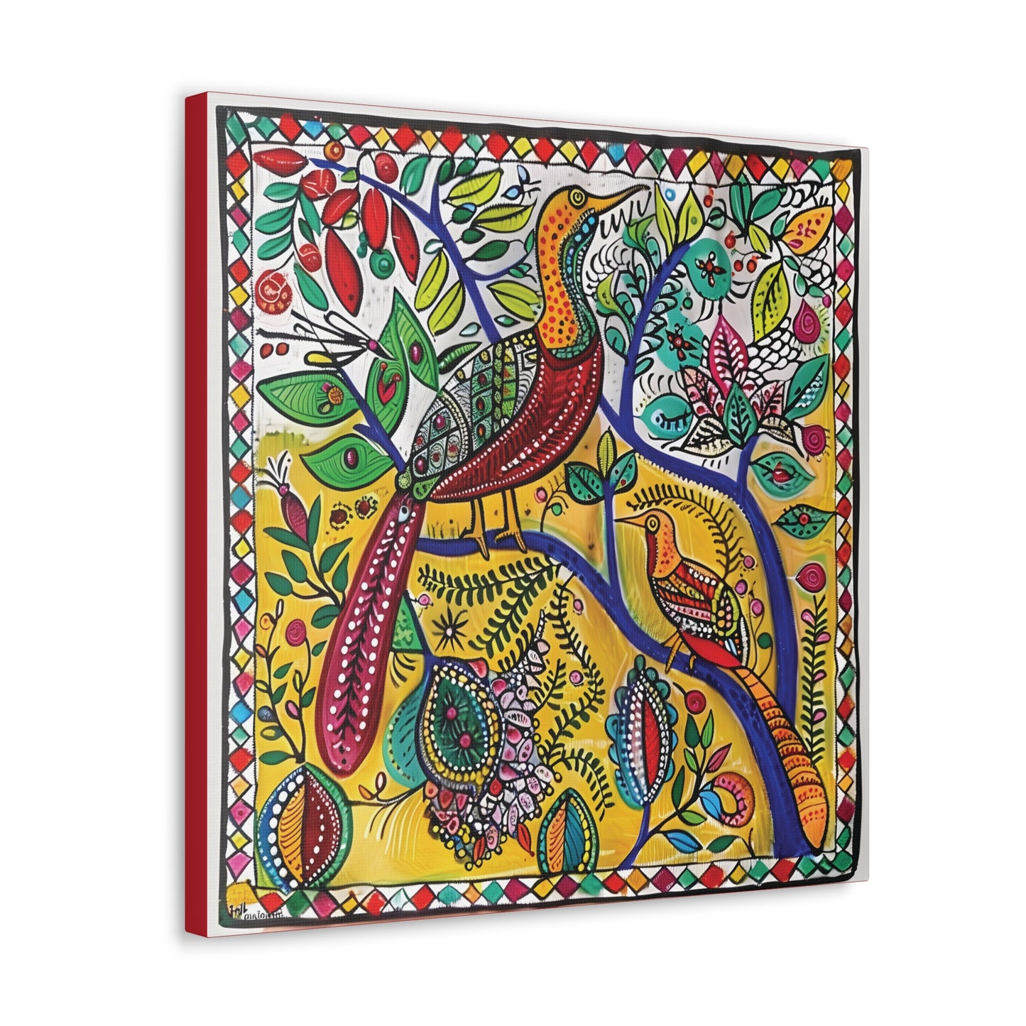 Madhubani Wall Art | 20 X 20 Inch | Indian Home Decor | 100% Cotton Canvas Gallery Wrap | Perfect Gift for Indian Festivals