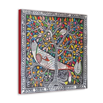 Madhubani Wall Art | 20 X 20 Inch | Indian Home Decor | 100% Cotton Canvas Gallery Wrap | Perfect Gift for Indian Festivals