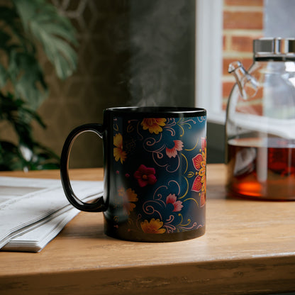 Chai Tea Coffee Black Mug - Vibrant Indian Decor - 11oz or 15 oz - Gift for Festivals, Wedding, Anniversary, Birthdays