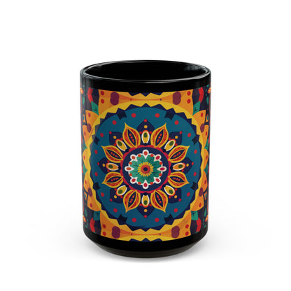 Chai Tea Coffee Black Mug - Vibrant Indian Decor - 11oz or 15 oz - Gift for Festivals, Wedding, Anniversary, Birthdays