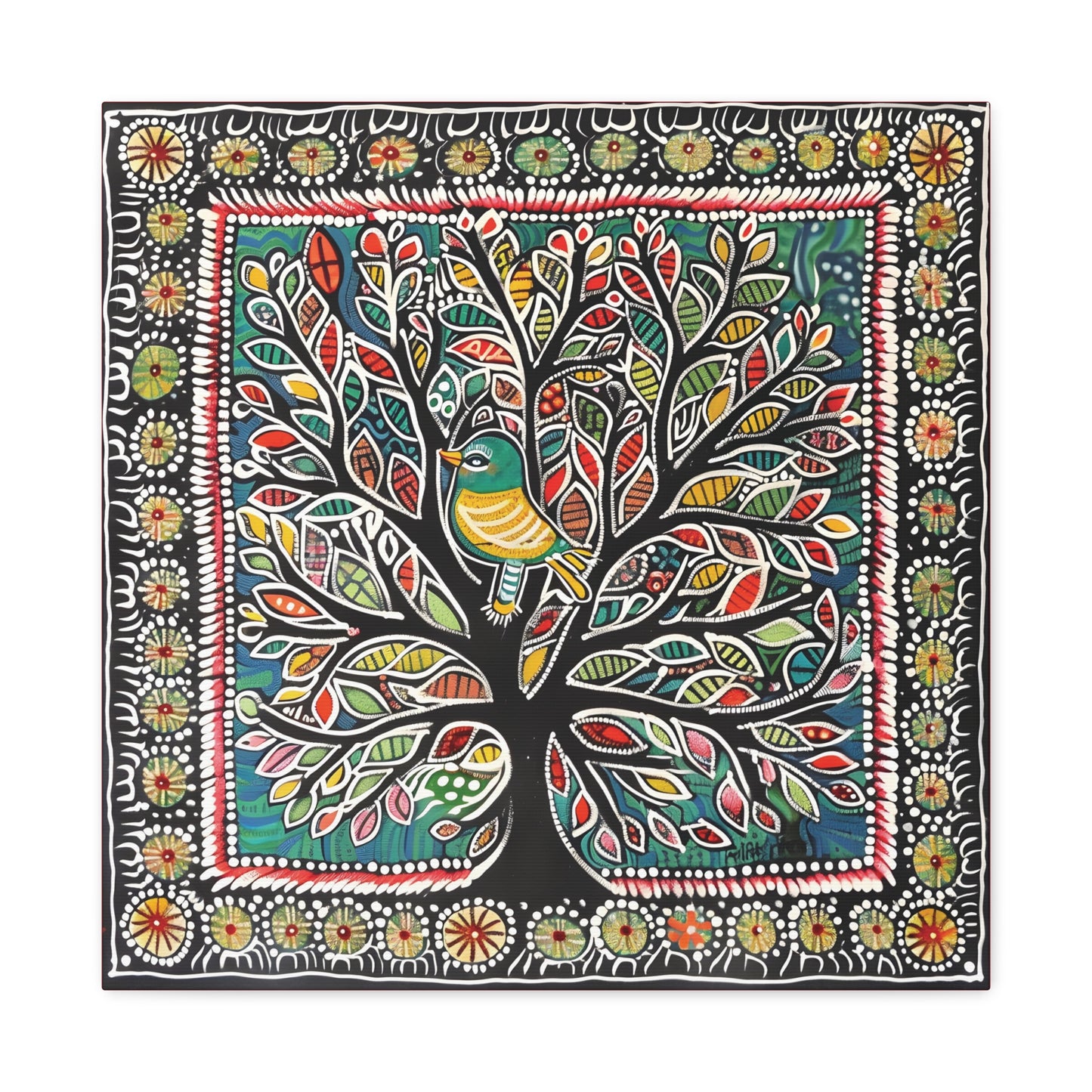 Madhubani Wall Art | 20 X 20 Inch | Indian Home Decor | 100% Cotton Canvas Gallery Wrap | Perfect Gift for Indian Festivals