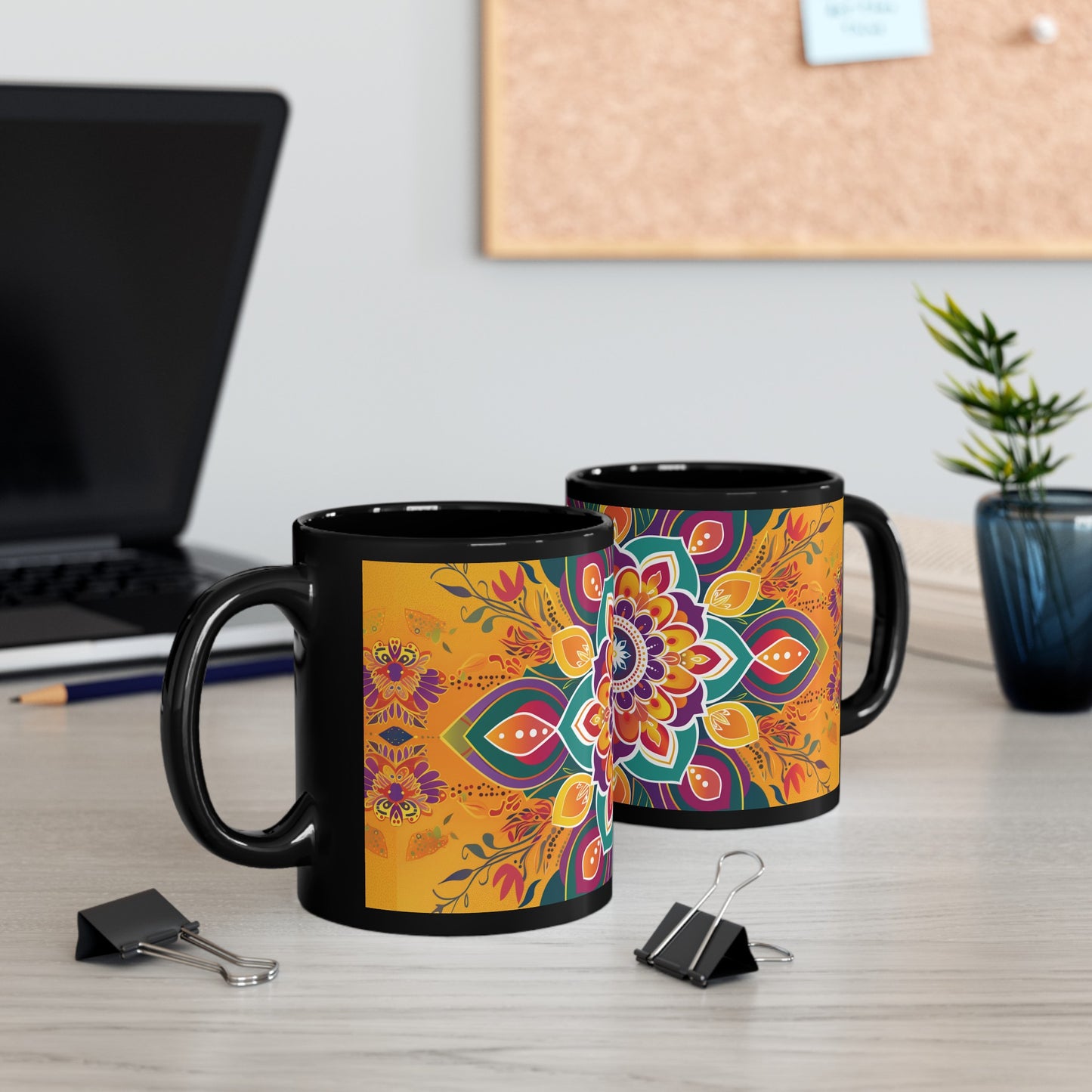 Chai Tea Coffee Black Mug - Vibrant Indian Decor - 11 oz or 15 oz - Gift for Festivals, Wedding, Anniversary, Birthdays