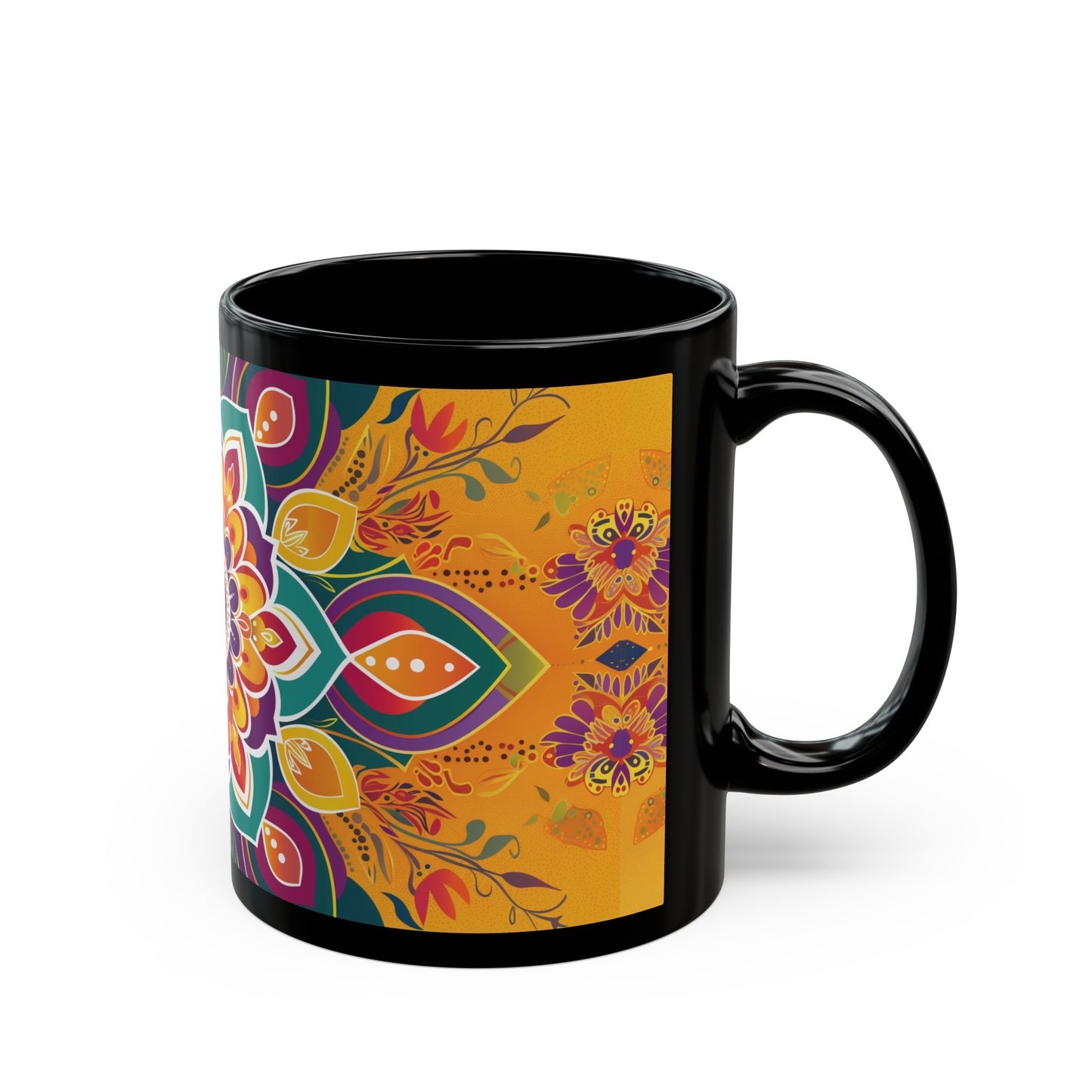 Chai Tea Coffee Black Mug - Vibrant Indian Decor - 11 oz or 15 oz - Gift for Festivals, Wedding, Anniversary, Birthdays