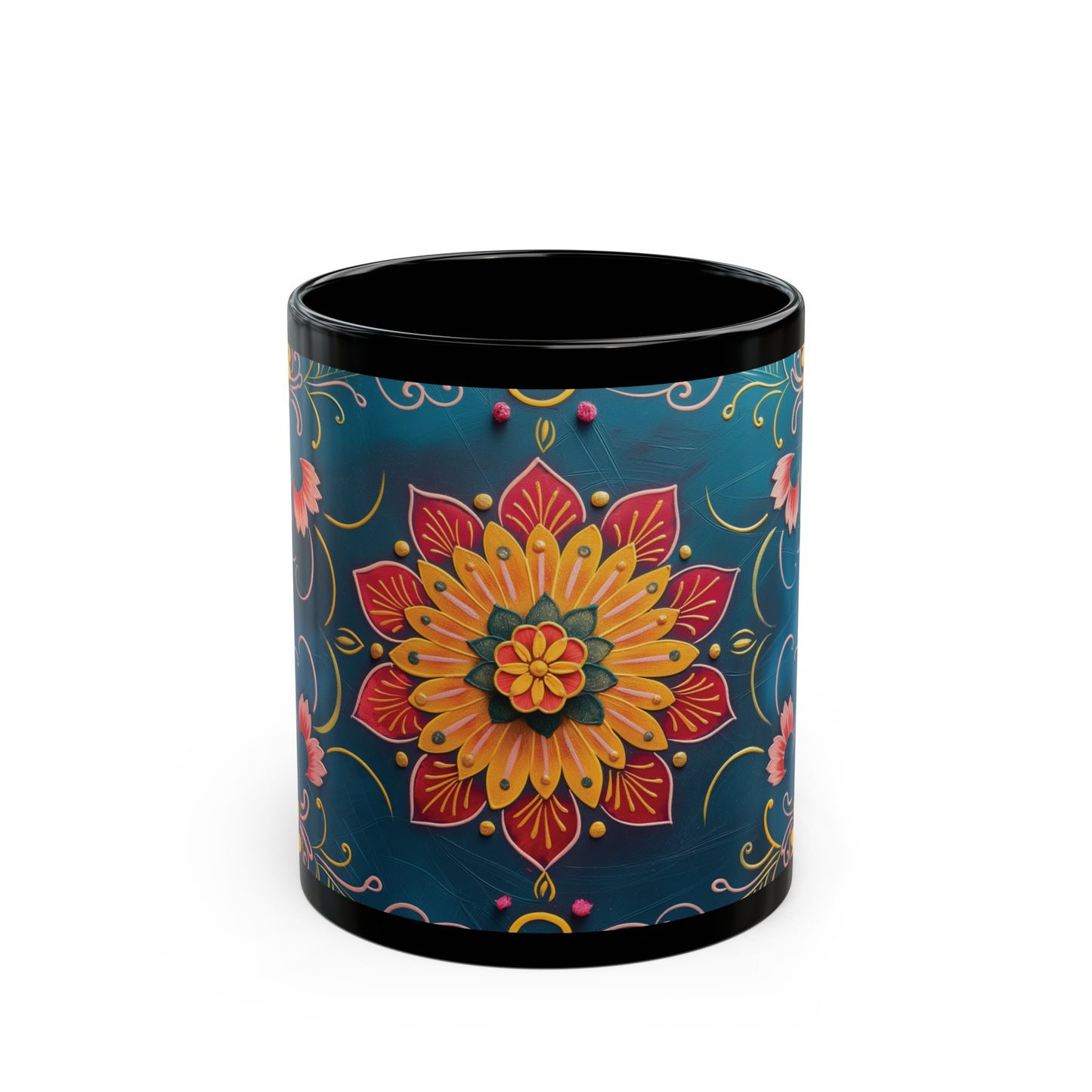 Chai Tea Coffee Black Mug - Vibrant Indian Decor - 11oz or 15 oz - Gift for Festivals, Wedding, Anniversary, Birthdays