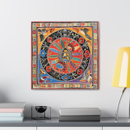 Madhubani Wall Art | 20 X 20 Inch | Indian Home Decor | 100% Cotton Canvas Gallery Wrap | Perfect Gift for Indian Festivals