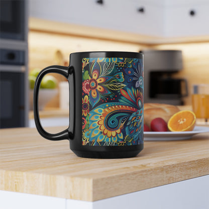 Chai Tea Coffee Black Mug - Vibrant Indian Decor - 11oz or 15 oz - Gift for Festivals, Wedding, Anniversary, Birthdays