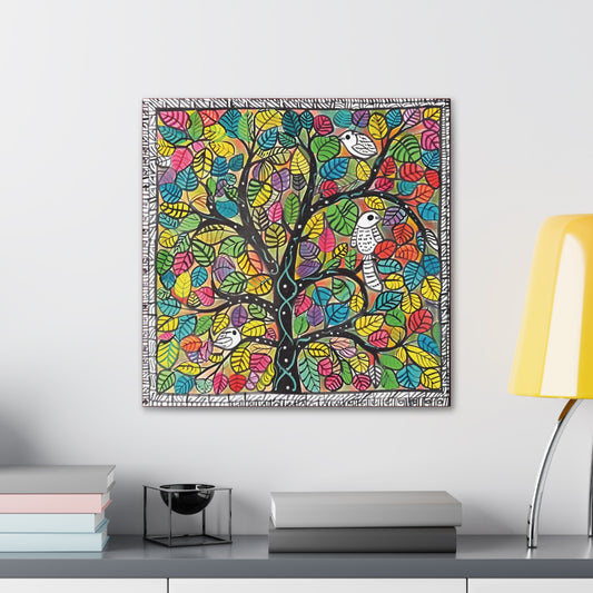 Madhubani Wall Art | 20 X 20 Inch | Indian Home Decor | 100% Cotton Canvas Gallery Wrap | Perfect Gift for Indian Festivals