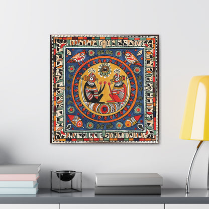 Madhubani Wall Art | 20 X 20 Inch | Indian Home Decor | 100% Cotton Canvas Gallery Wrap | Perfect Gift for Indian Festivals