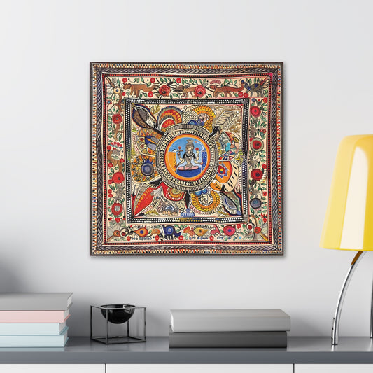 Madhubani Wall Art | 20 X 20 Inch | Indian Home Decor | 100% Cotton Canvas Gallery Wrap | Perfect Gift for Indian Festivals