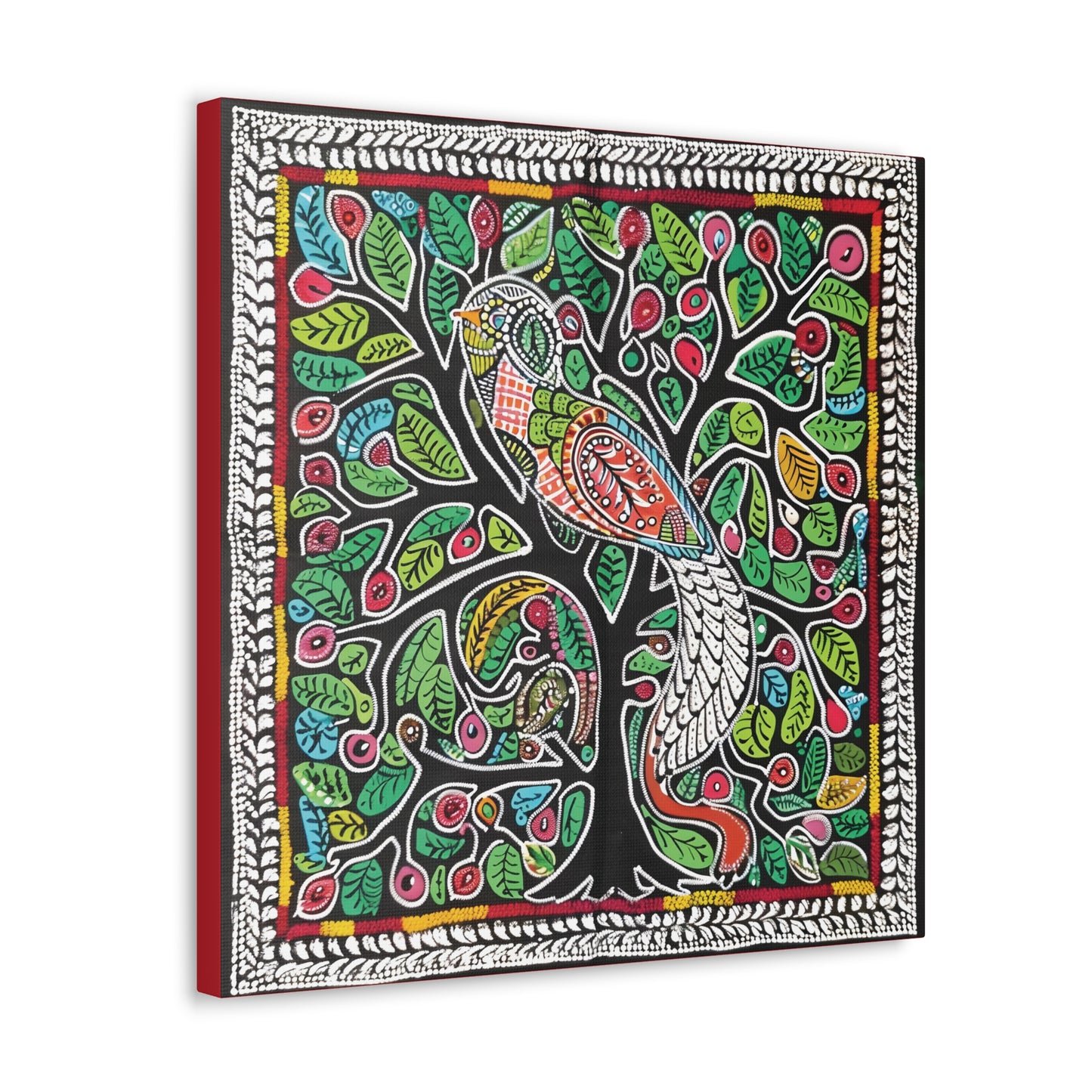 Madhubani Wall Art | 20 X 20 Inch | Indian Home Decor | 100% Cotton Canvas Gallery Wrap | Perfect Gift for Indian Festivals