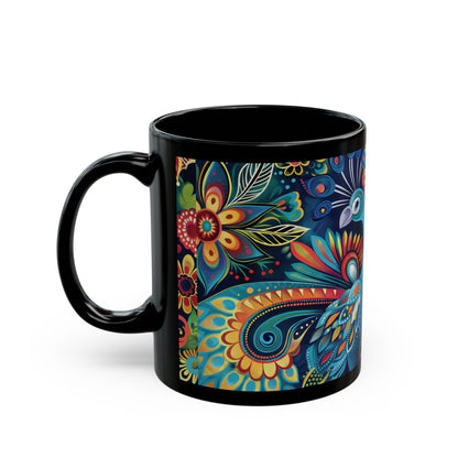 Chai Tea Coffee Black Mug - Vibrant Indian Decor - 11oz or 15 oz - Gift for Festivals, Wedding, Anniversary, Birthdays