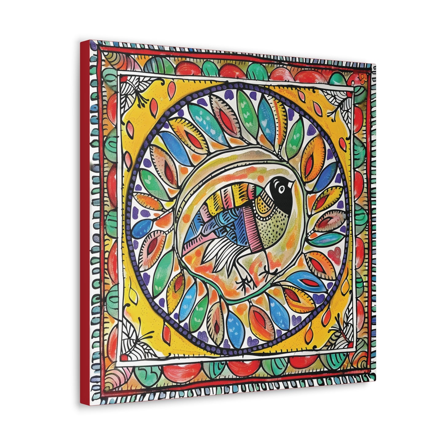 Madhubani Wall Art | 20 X 20 Inch | Indian Home Decor | 100% Cotton Canvas Gallery Wrap | Perfect Gift for Indian Festivals