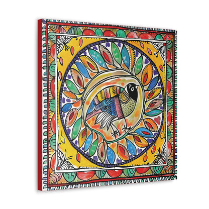 Madhubani Wall Art | 20 X 20 Inch | Indian Home Decor | 100% Cotton Canvas Gallery Wrap | Perfect Gift for Indian Festivals