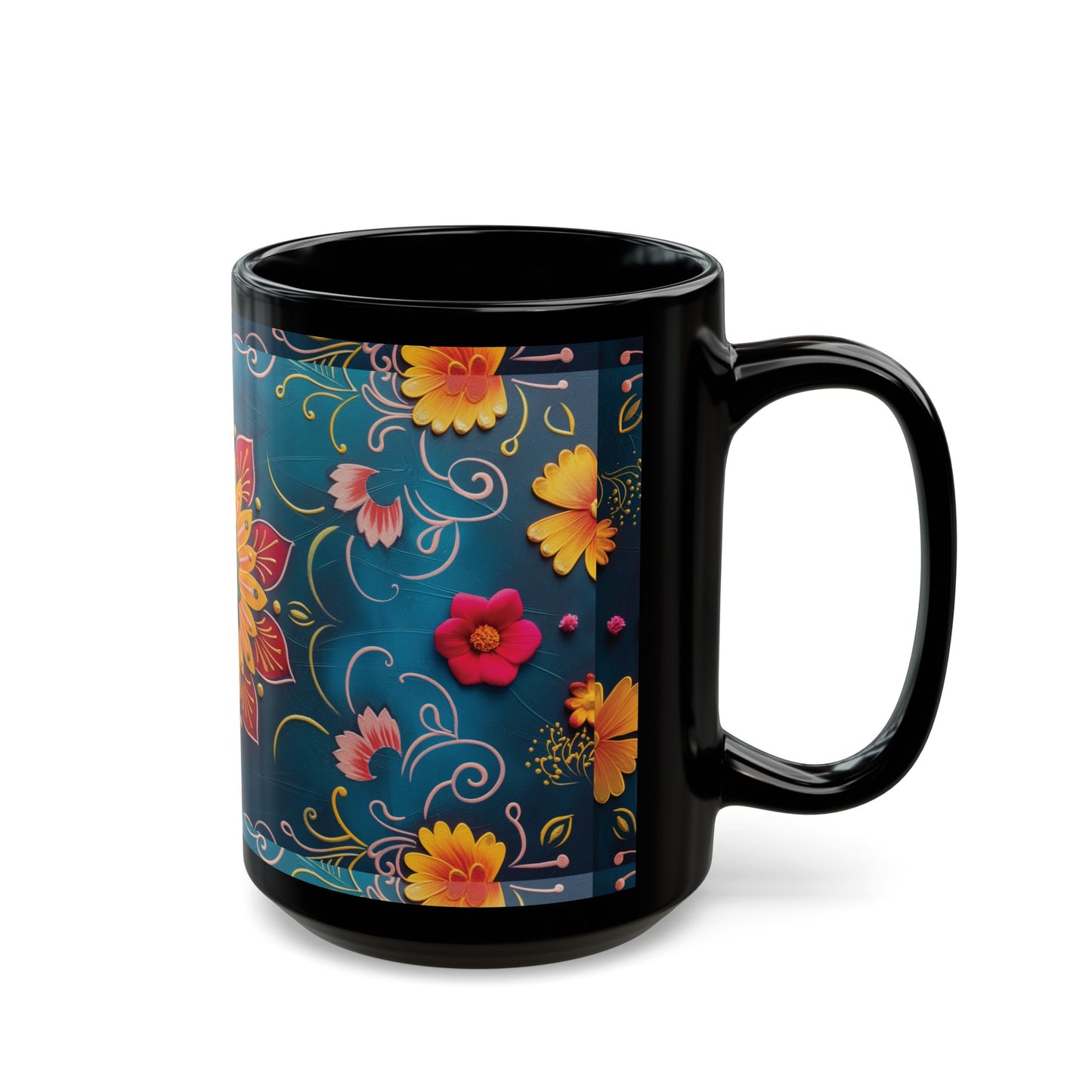 Chai Tea Coffee Black Mug - Vibrant Indian Decor - 11oz or 15 oz - Gift for Festivals, Wedding, Anniversary, Birthdays