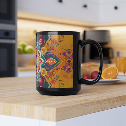 Chai Tea Coffee Black Mug - Vibrant Indian Decor - 11 oz or 15 oz - Gift for Festivals, Wedding, Anniversary, Birthdays