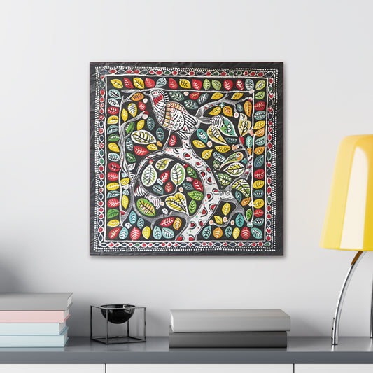 Madhubani Wall Art | 20 X 20 Inch | Indian Home Decor | 100% Cotton Canvas Gallery Wrap | Perfect Gift for Indian Festivals